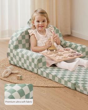 Blissful Diary portable toddler couch easily moves between playroom and bedroom.
