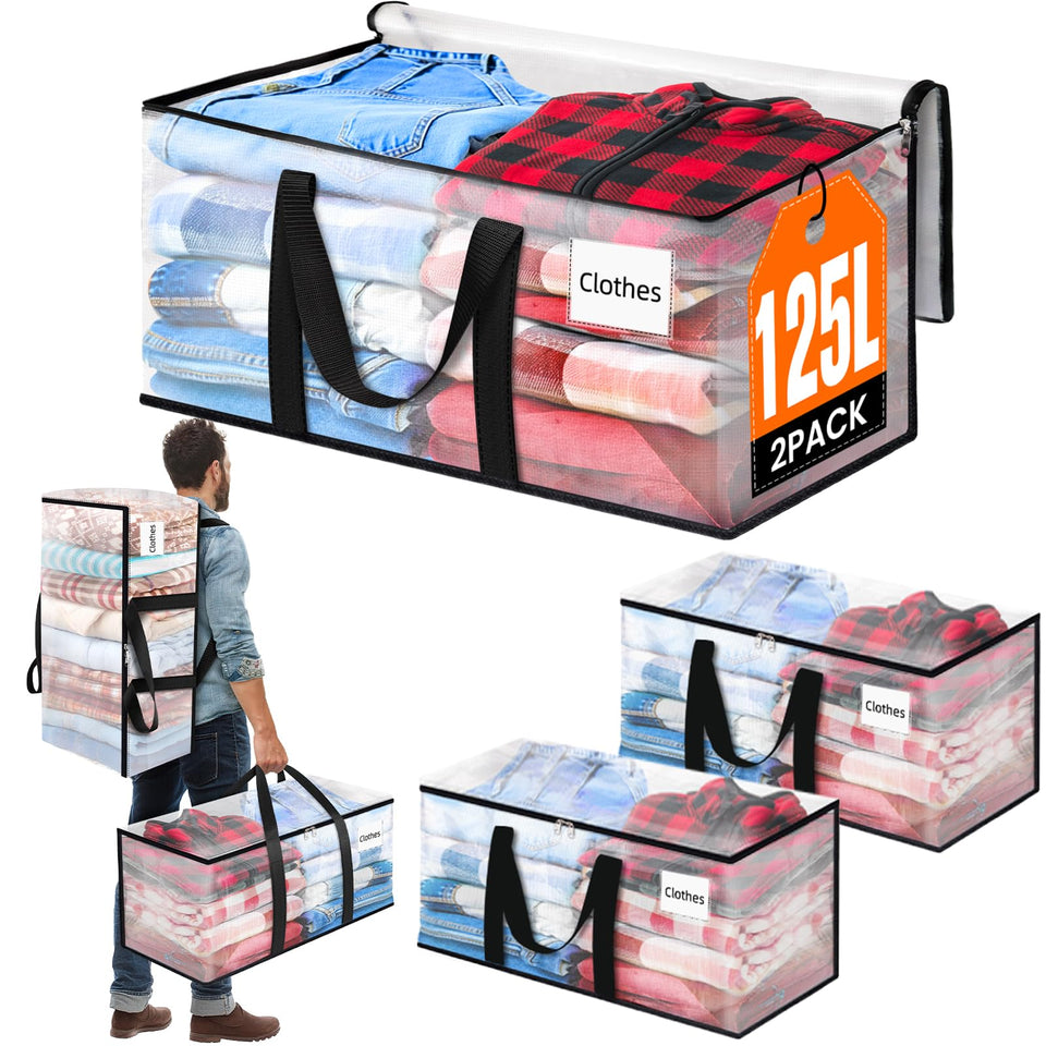 BlissTotes 125L bag with clear panel for quick item identification and organized packing.