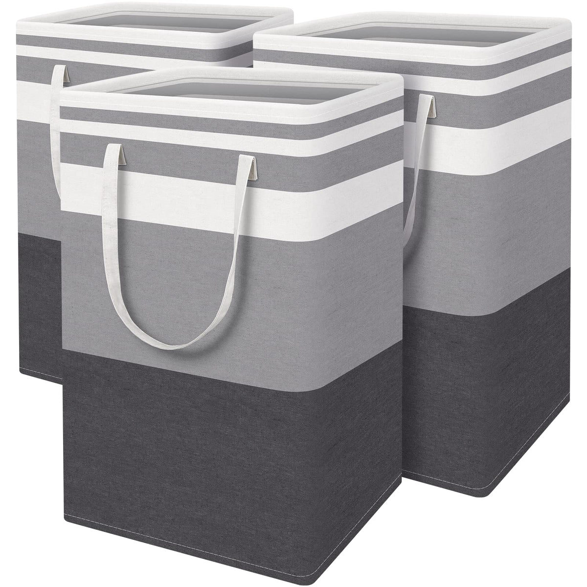 BlissTotes 3-Pack laundry basket front view with generous 88L capacity for family laundry.