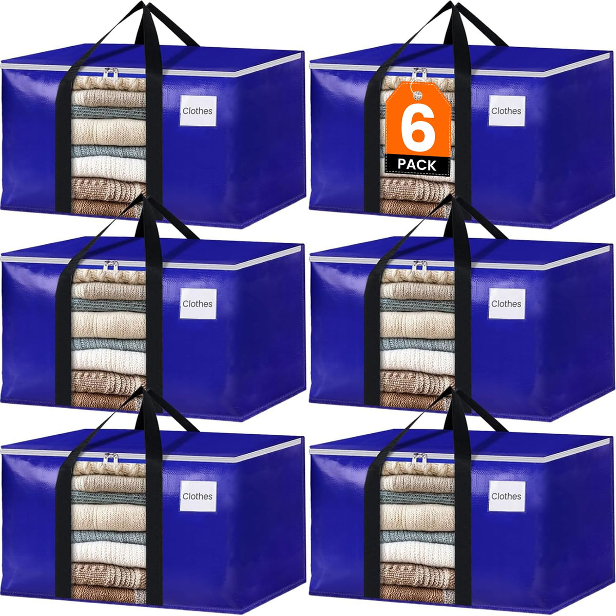 BlissTotes 6-pack moving bags with clear window for quick content identification