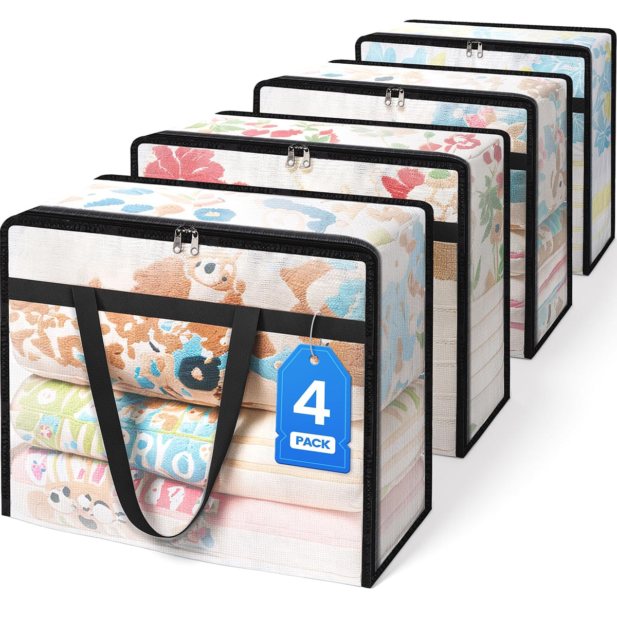 BlissTotes clear storage bags show contents at a glance for organized clothing and bedding.