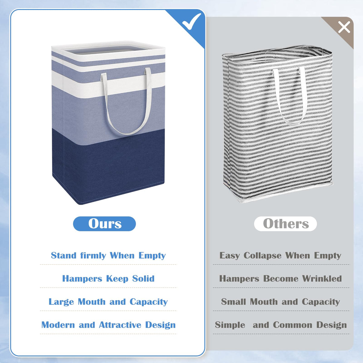 BlissTotes collapsible laundry bin folds flat for compact storage.