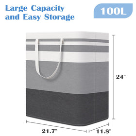 BlissTotes freestanding hamper stands upright for easy load-and-go use.
