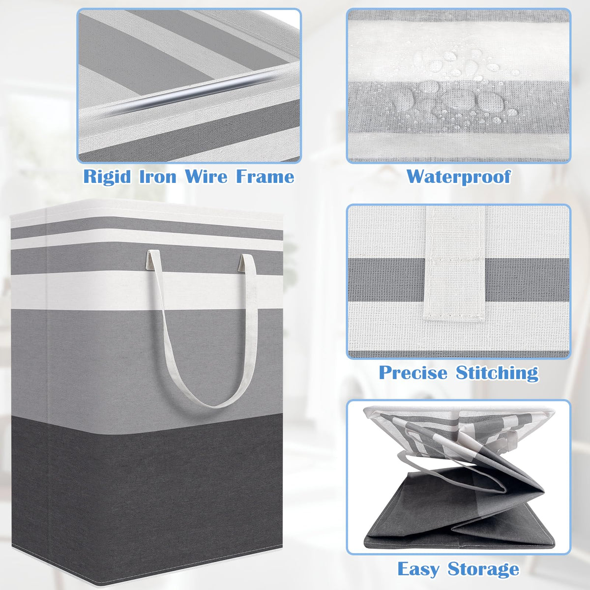 BlissTotes gradient grey 3-pack double-handles for easy lifting.