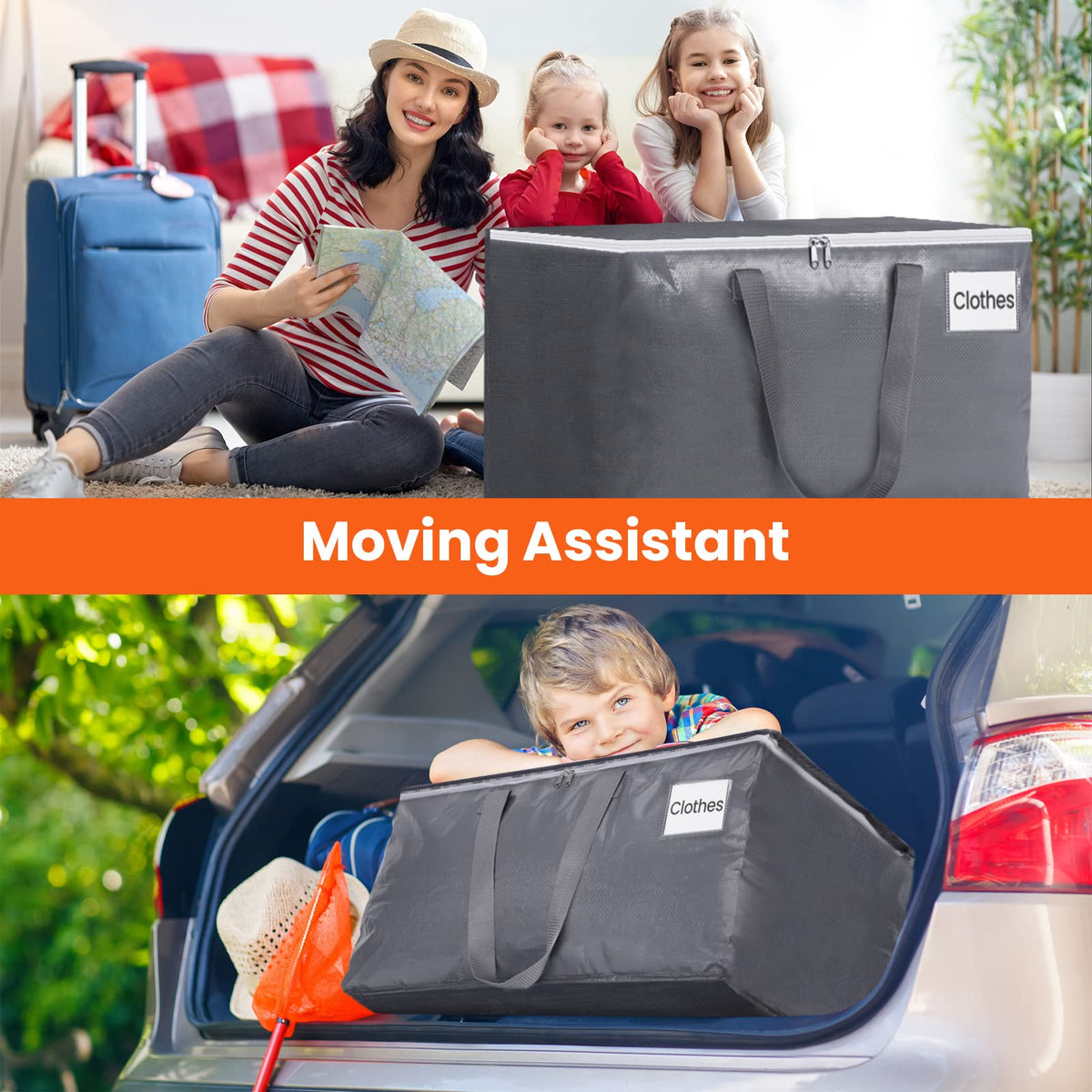 BlissTotes large moving bag shows 93L capacity for roomy packing.