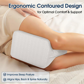 BlissTrends knee pillow in use between knees, promoting aligned spine