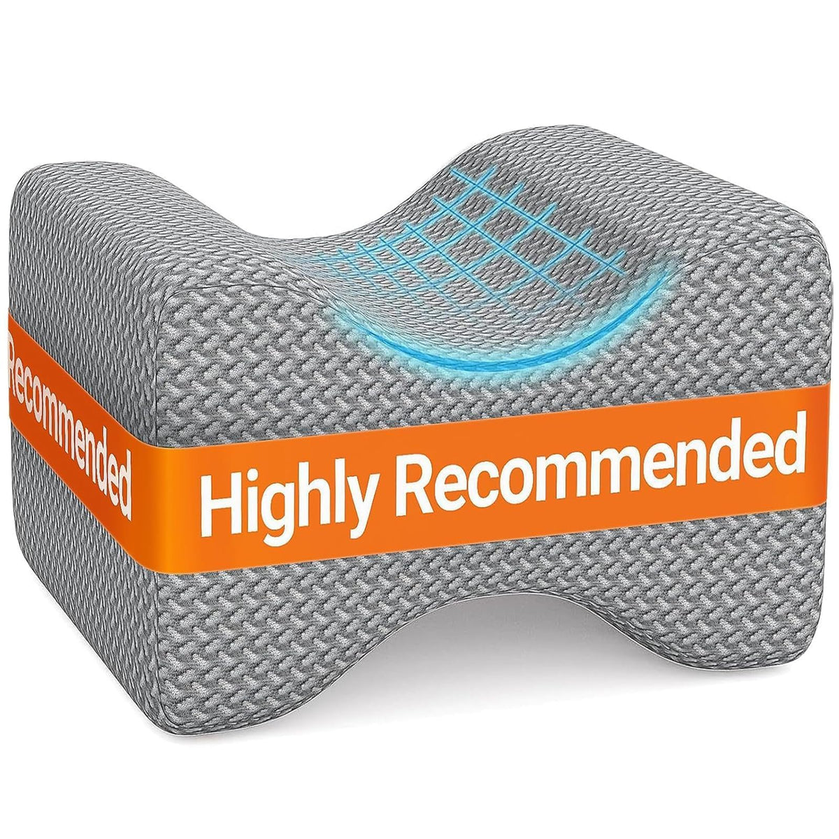 BlissTrends memory foam knee pillow side view for side sleepers seeking alignment.