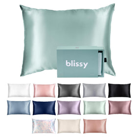 Blissy silk pillowcase close-up showing smooth texture for hair protection.