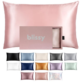 Blissy silk pillowcase close-up shows the weave and luxurious feel for smooth hair