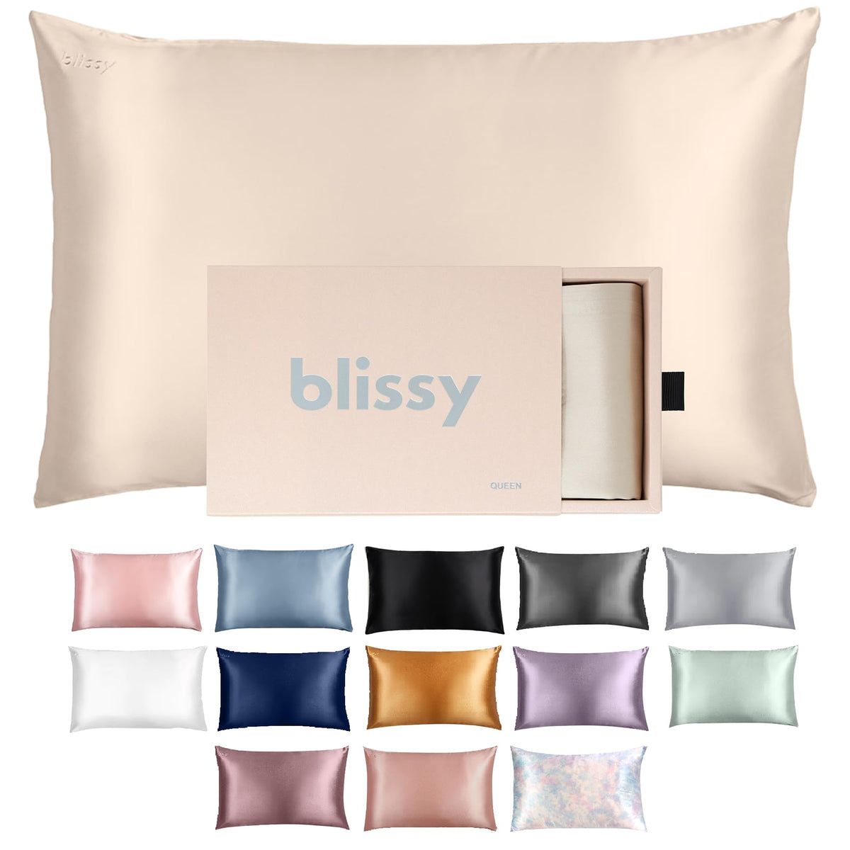 Blissy silk pillowcase closeup of 22 Momme fibers showing smooth texture.