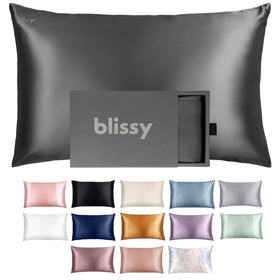 Blissy silk pillowcase closeup shows 22-momme fabric for smoother hair