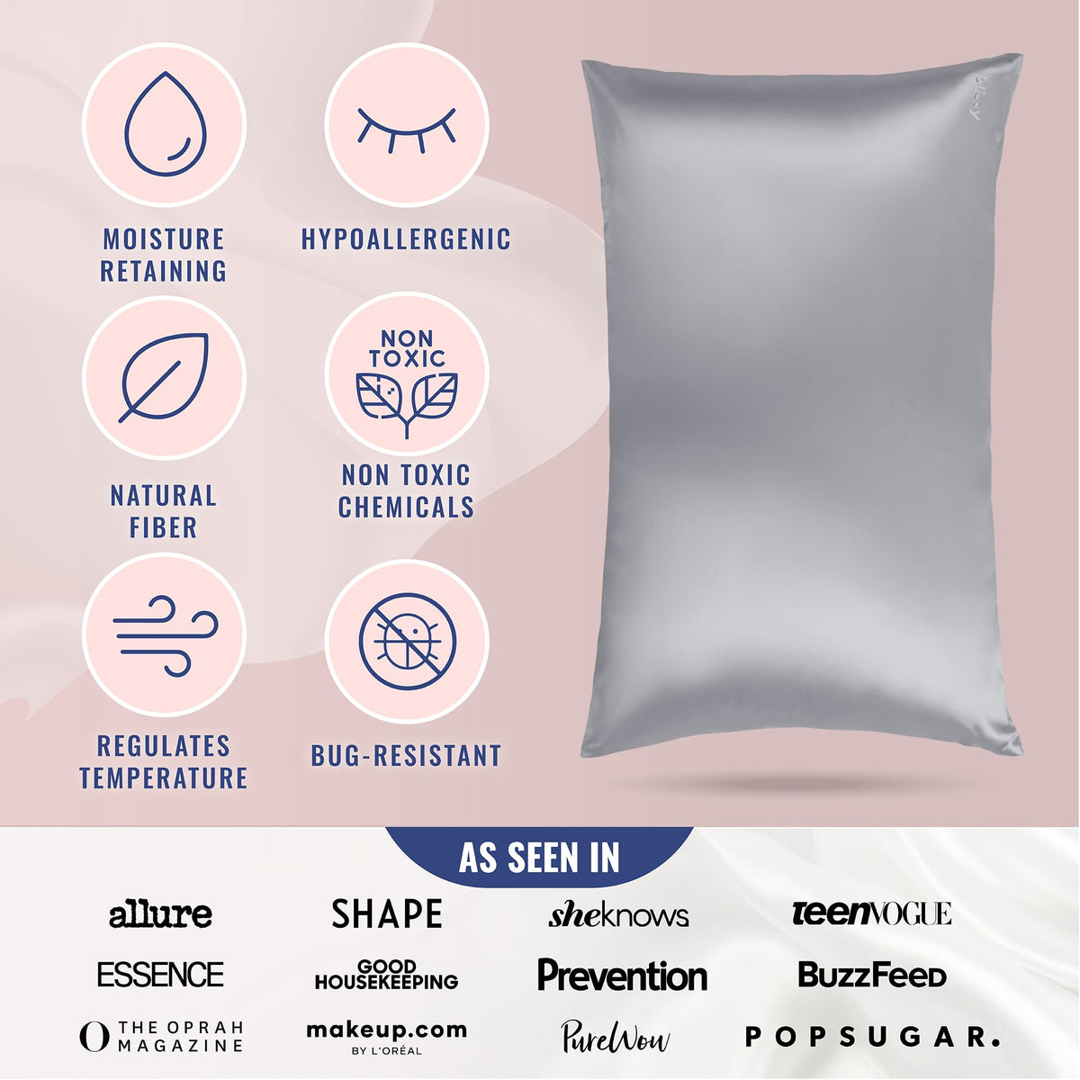 Blissy pillowcase cools sleep with temperature regulation.
