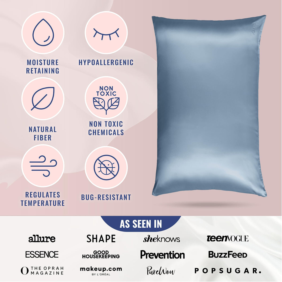 Blissy silk pillowcase cooling sleep demonstrates temperature regulation for comfortable nights.