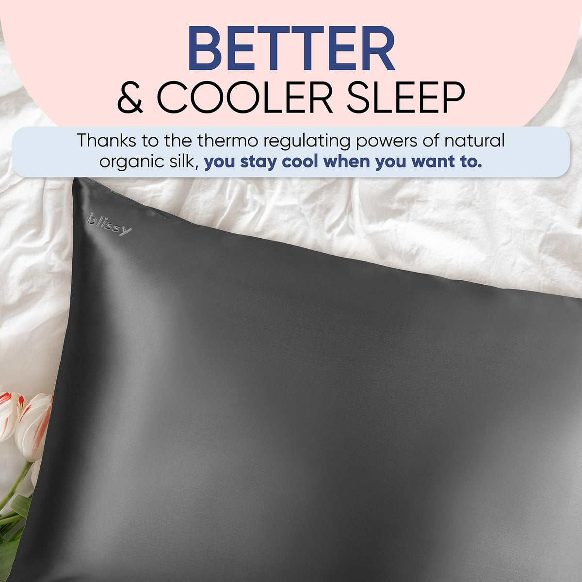 Blissy gray king-size silk pillowcase for a luxurious sleep setup