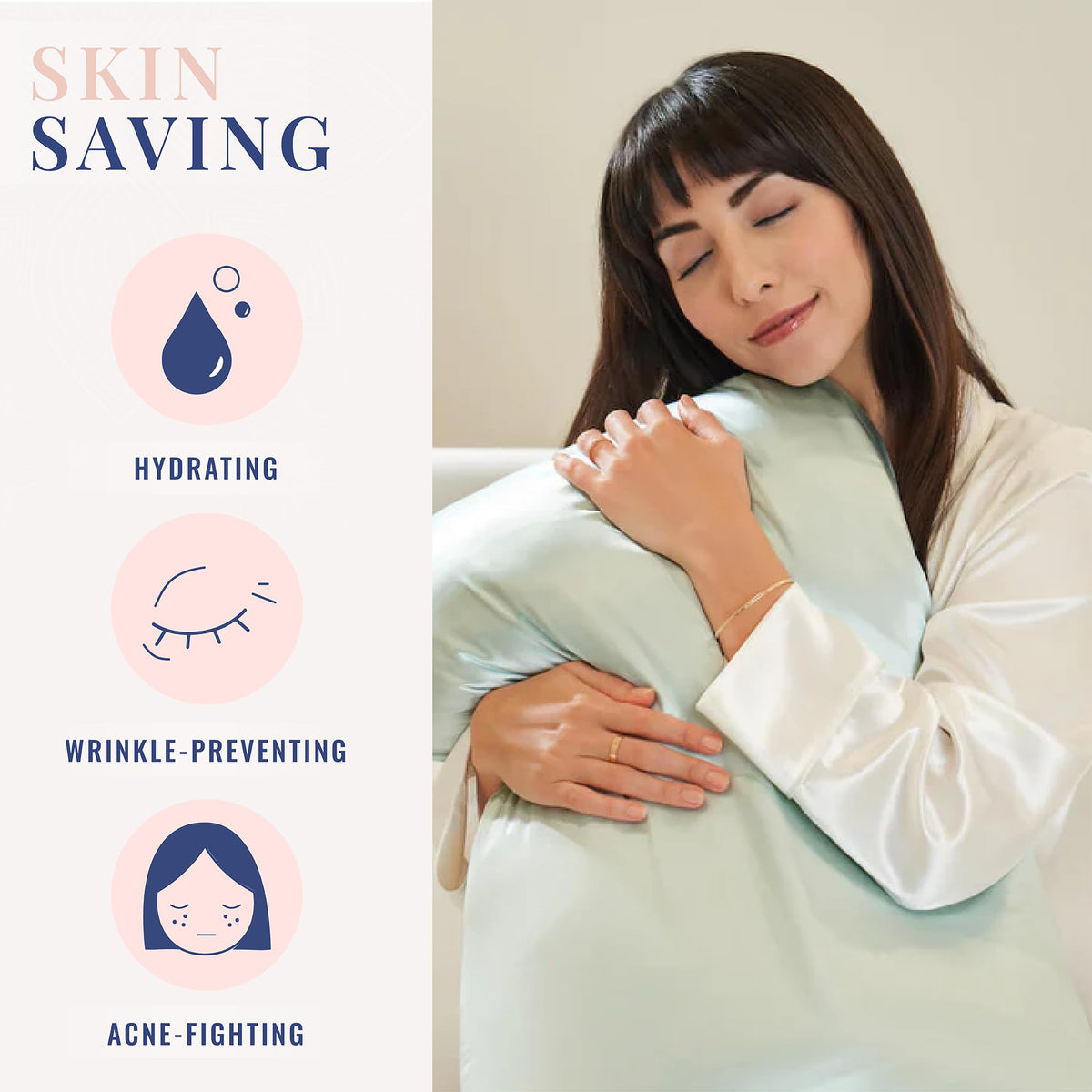 Blissy silk pillowcase helps prevent tangles and bedhead during sleep.