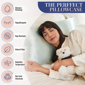 Blissy silk pillowcase maintains skin moisture for a refreshed complexion.