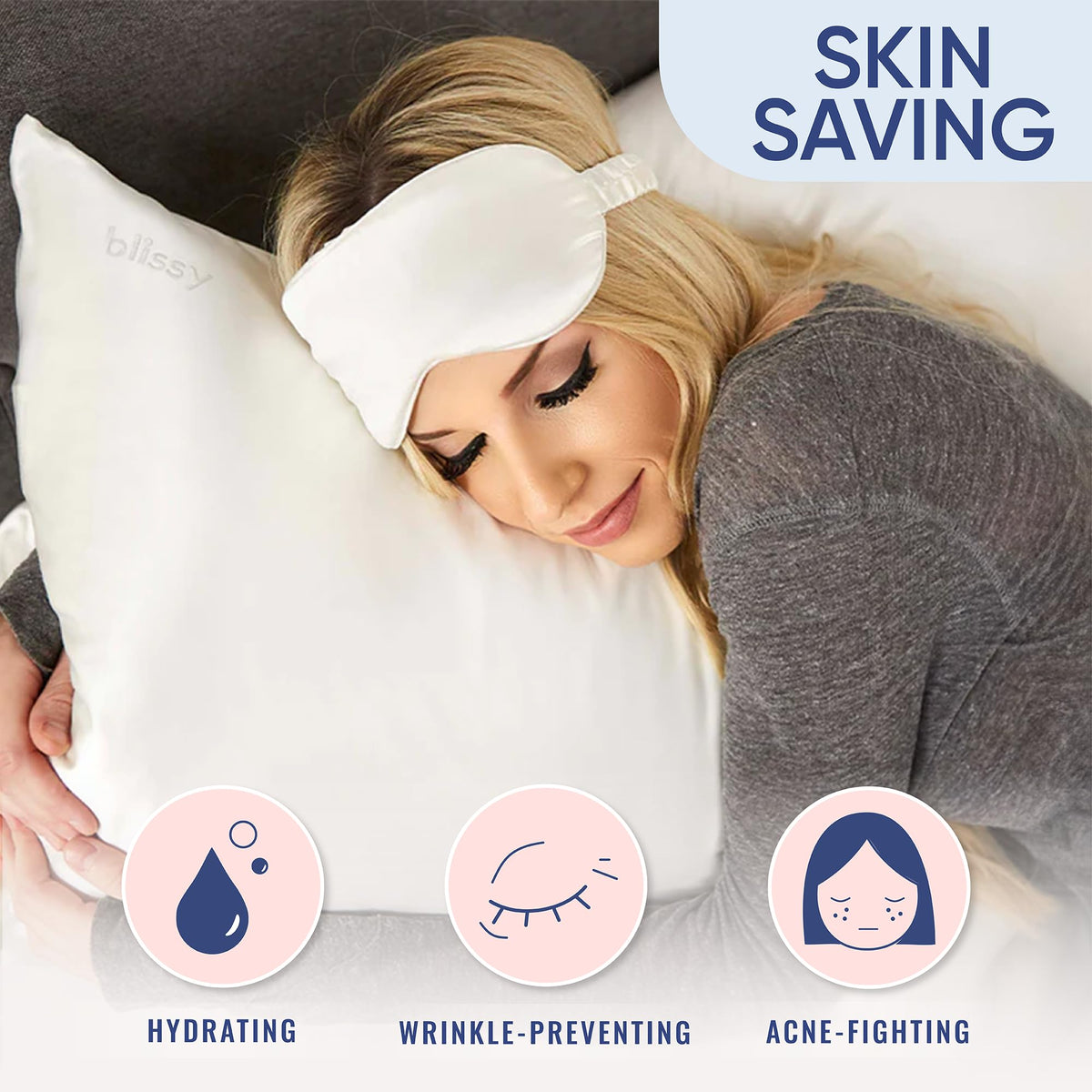 Blissy silk pillowcase provides temperature regulation for cooler sleep.