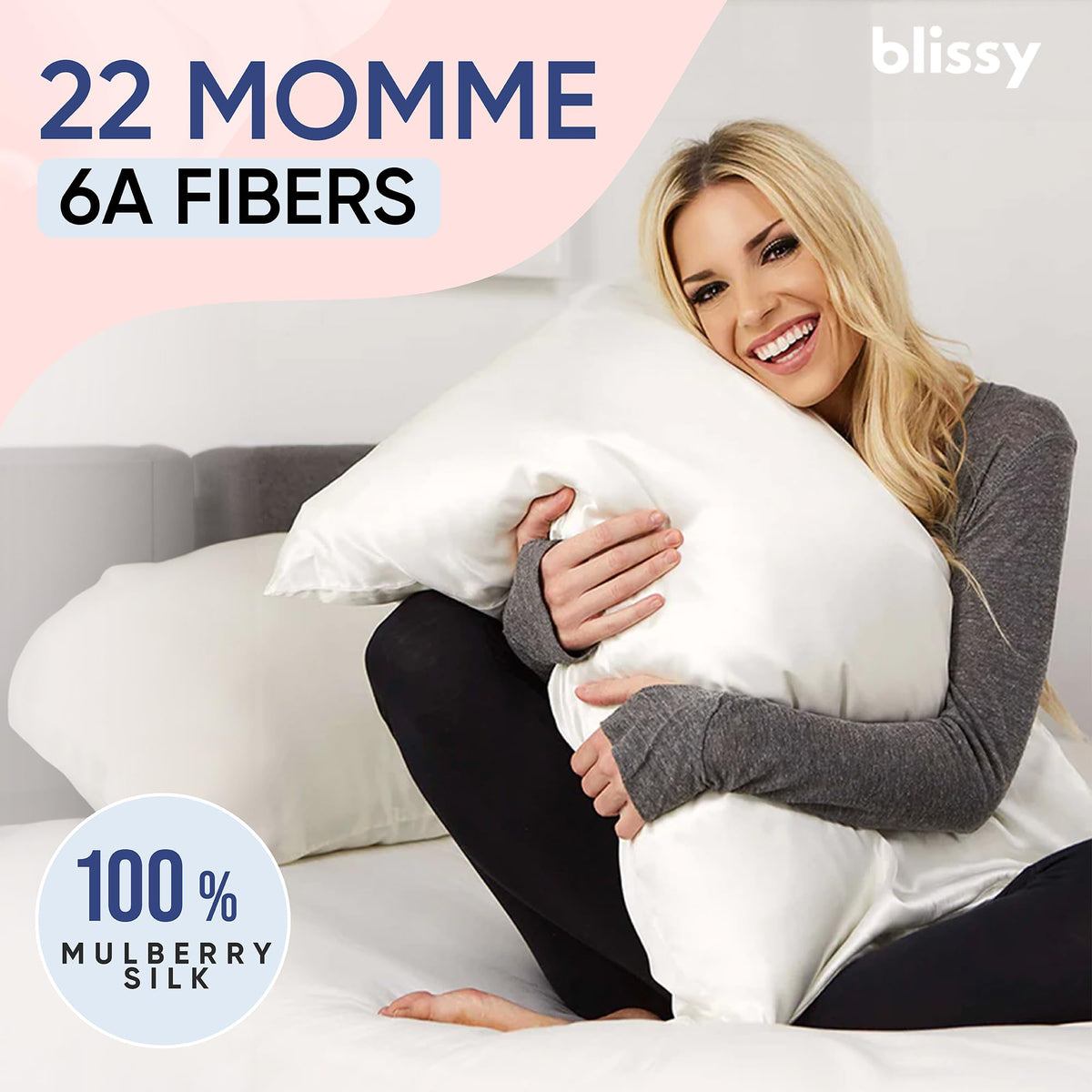 Blissy white silk pillowcase on pillow illustrating color and fabric