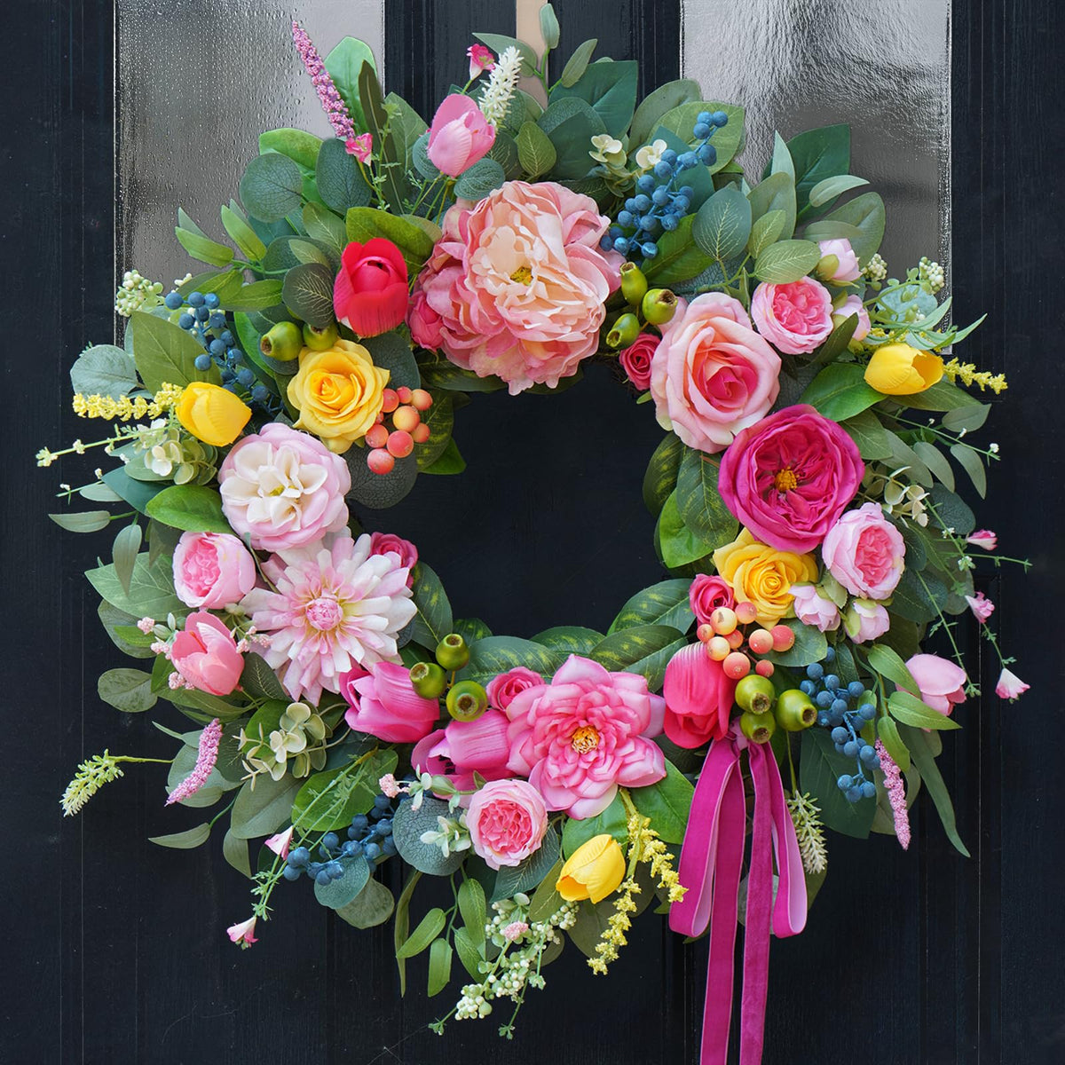 Bloeien 24inch spring summer wreath on front door enhances curb appeal