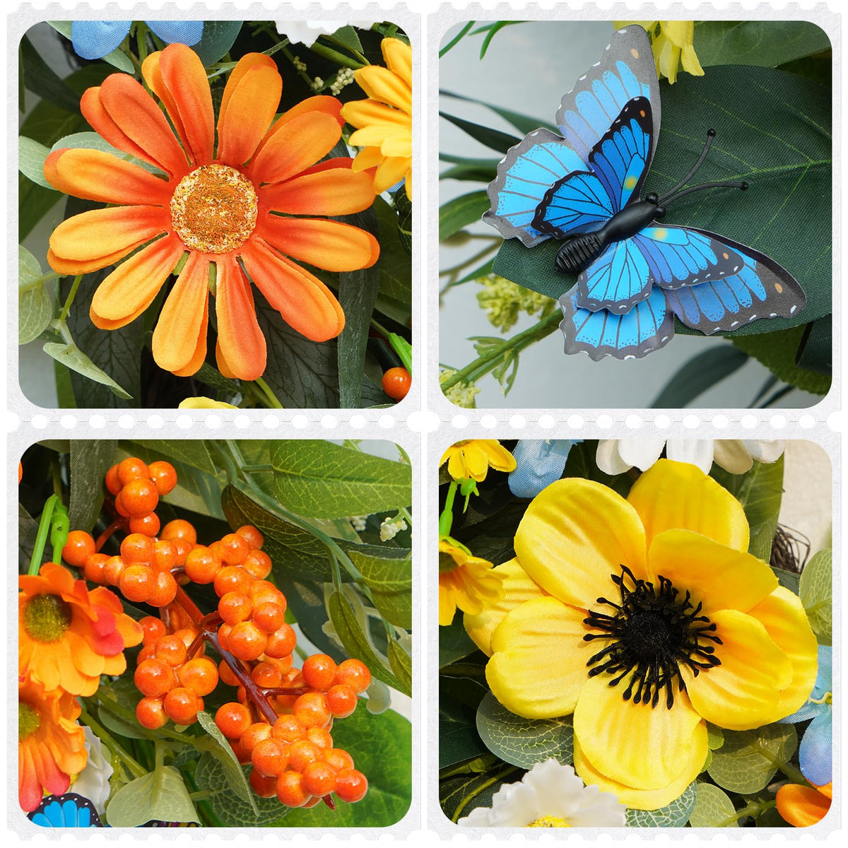 Bloeien blue butterflies create a cheerful garden-inspired look.