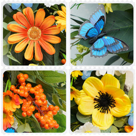 Bloeien blue butterflies create a cheerful garden-inspired look.