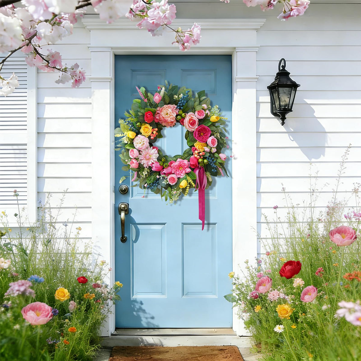 Bloeien farmhouse cottage style wreath complements rustic decor