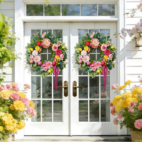 Bloeien wreath with front-door hanging loops for easy display and shape