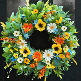 Bloeien 24-inch front-door wreath adds vibrant curb appeal.