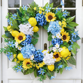 Bloeien wreath hanging loop enables easy front-door display.