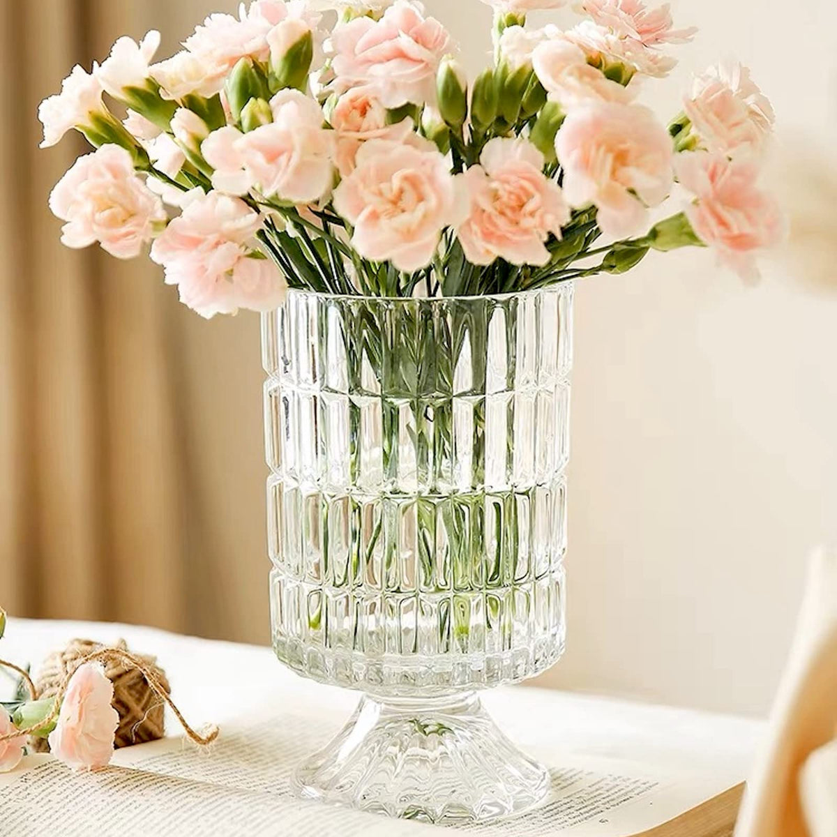 BLOFLO STU embossed glass vase 7inch displaying crystal clarity for bouquets and home decor.