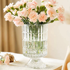 BLOFLO STU embossed glass vase 7inch displaying crystal clarity for bouquets and home decor.