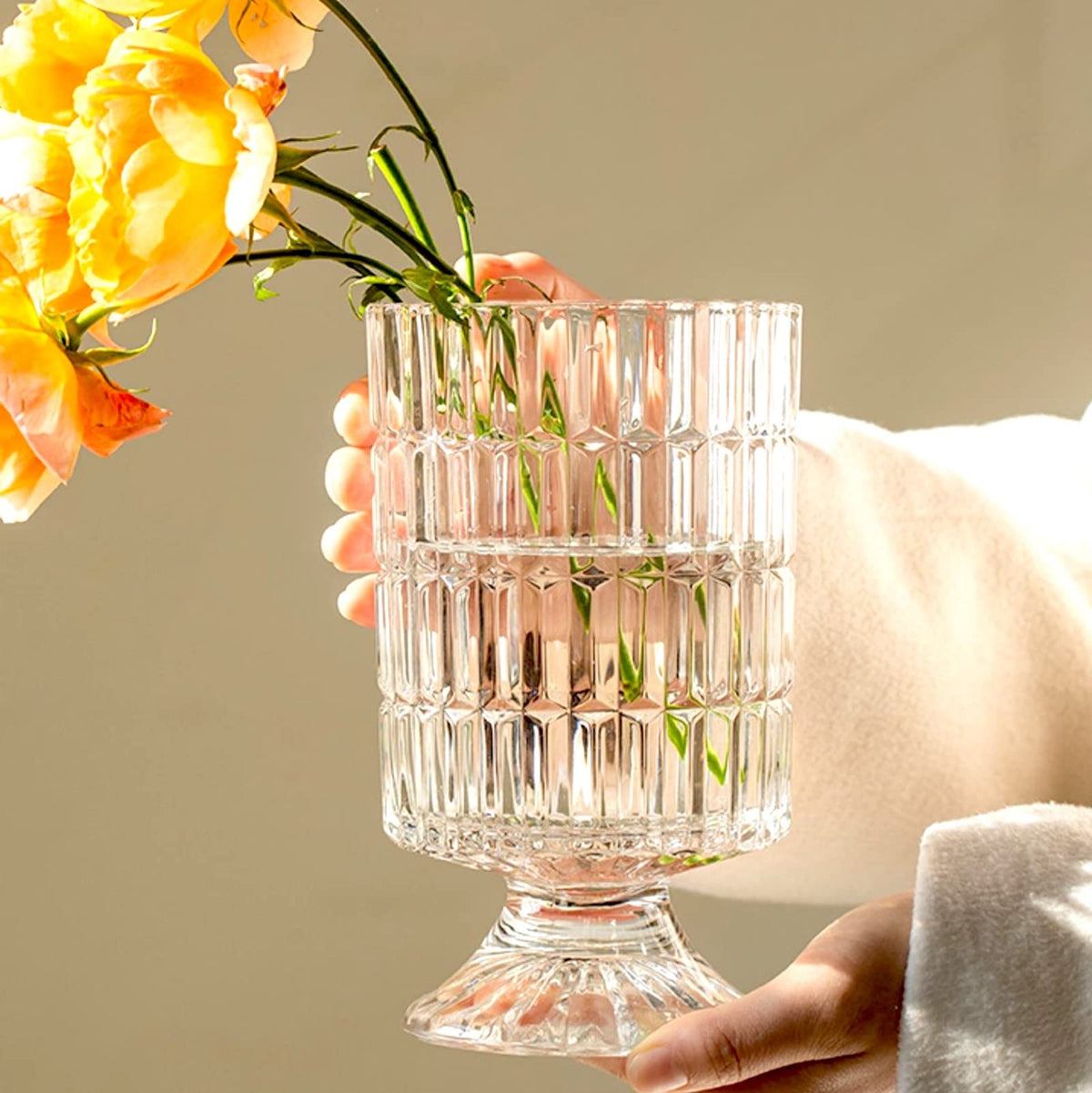 BLOFLO STU ribbed embossed vase showcasing light reflections for elegant table decor.
