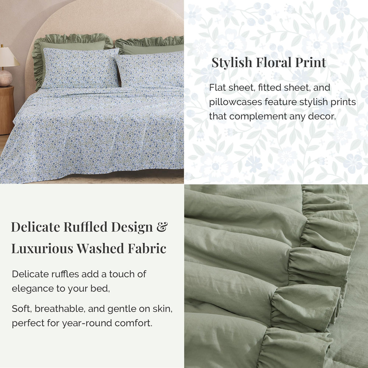 BLOOMHAVEN 7-piece bedding includes all essentials for easy styling.
