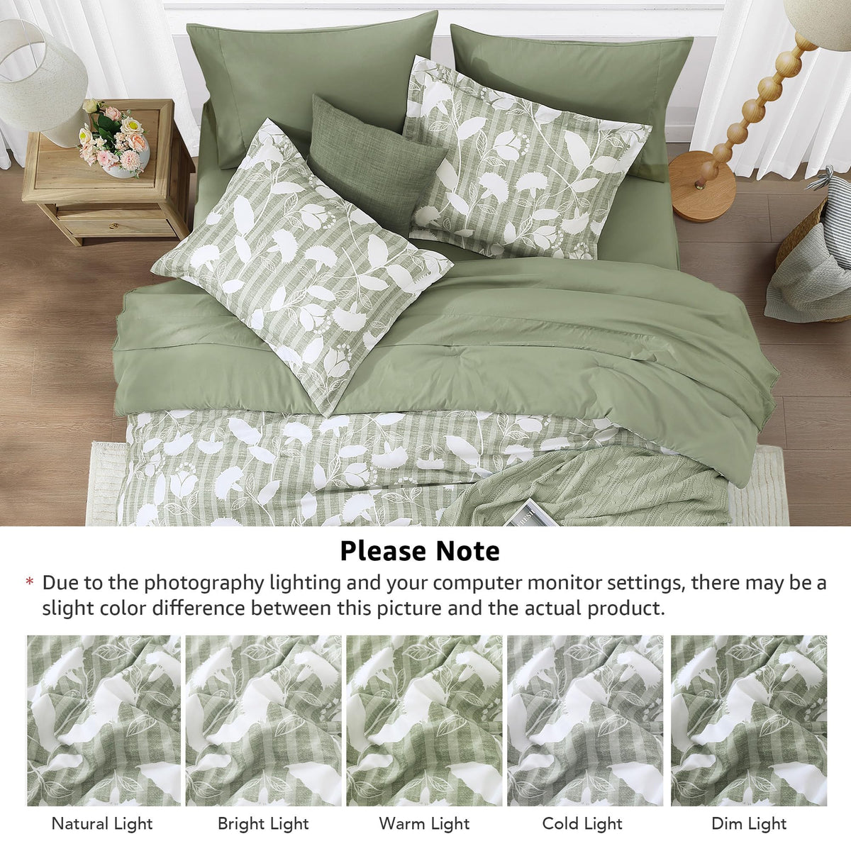 BLOOMHAVEN bedroom shot showcases sage green floral theme and easy styling