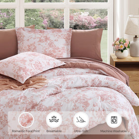 BLOOMHAVEN delphine floral set flat lay for versatile bedroom styling.