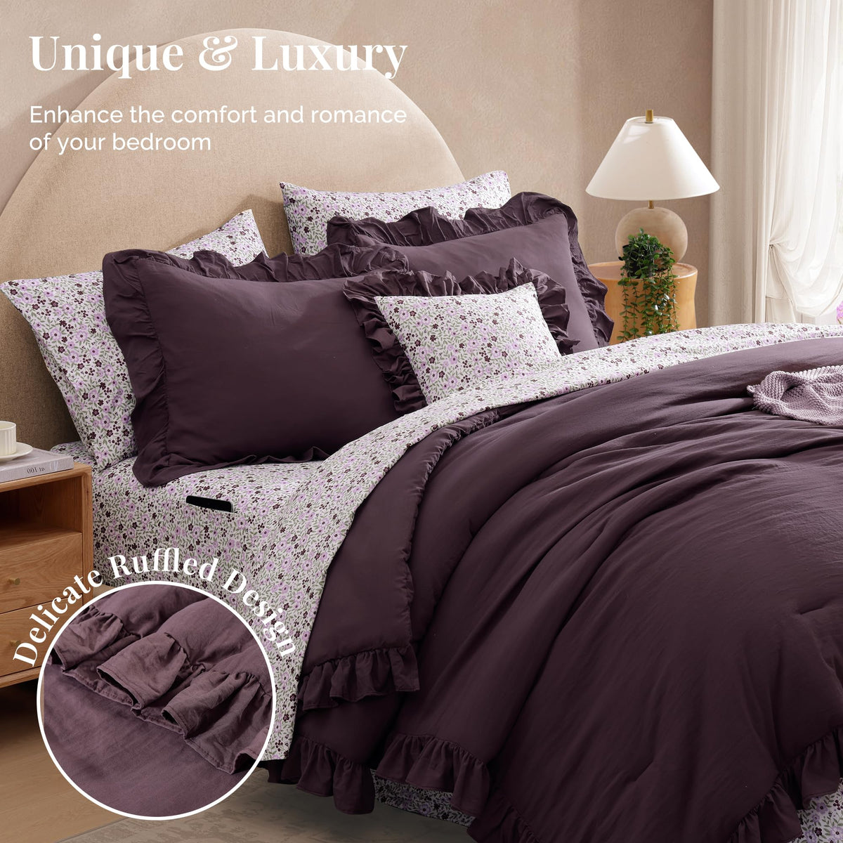 BLOOMHAVEN floral sheets print highlights the charming pattern for a cozy vibe.
