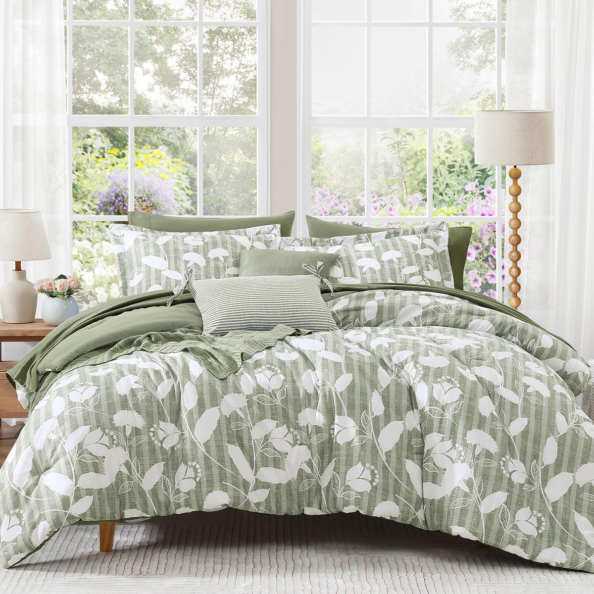 BLOOMHAVEN Queen comforter with Delphine floral design adds elegant texture to the bed