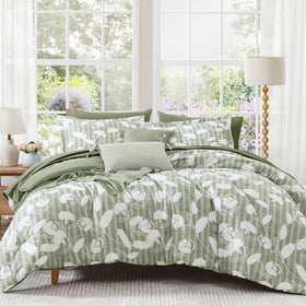 BLOOMHAVEN Queen comforter with Delphine floral design adds elegant texture to the bed