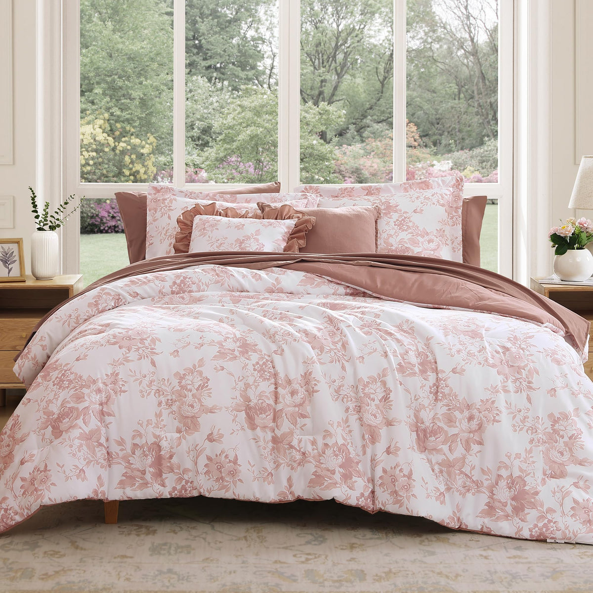 BLOOMHAVEN Queen comforter with delphine floral elevates romantic bedroom décor.