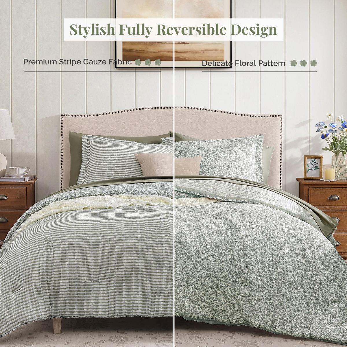 BLOOMHAVEN queen comforter reverse floral pattern adds timeless charm for any season.