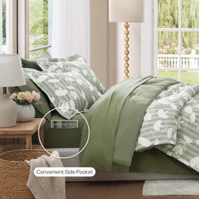 BLOOMHAVEN queen fitted sheet in sage green provides secure, breathable fit