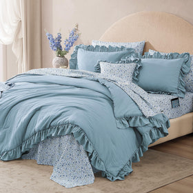 Bloomhaven queen flat sheet with floral accents for a romantic farmhouse vibe.