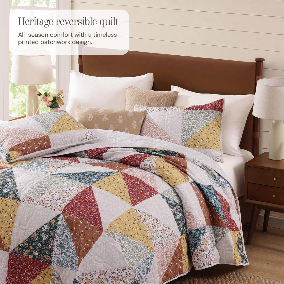 BLOOMHAVEN burnt orange floral quilt brings warmth and color to any season.