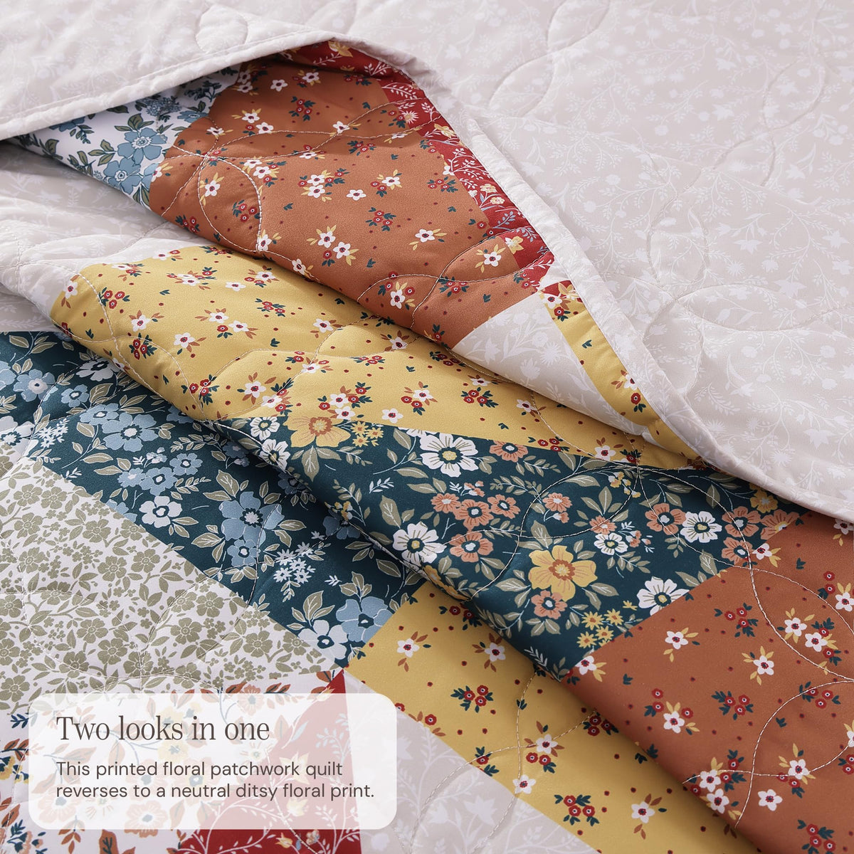BLOOMHAVEN reversible quilt bedspread doubles styling options for easy room refresh.