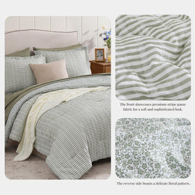 BLOOMHAVEN striped gauze fabric close-up highlights breathable, lightweight texture.
