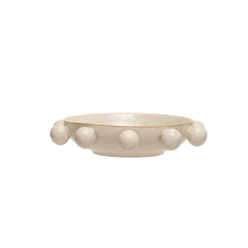 Bloomingville 9.75-inch stoneware bowl with orbs and reactive glaze, ideal for stylish serving.