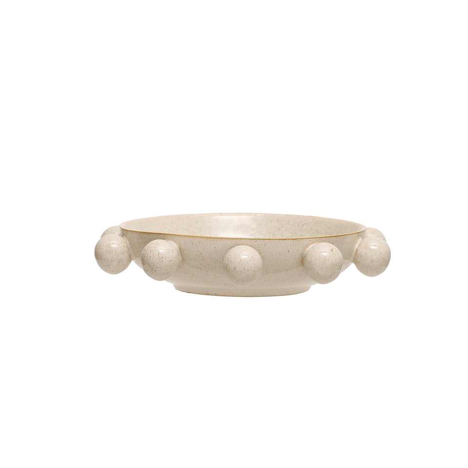 Bloomingville 9.75-inch stoneware bowl with orbs and reactive glaze, ideal for stylish serving.