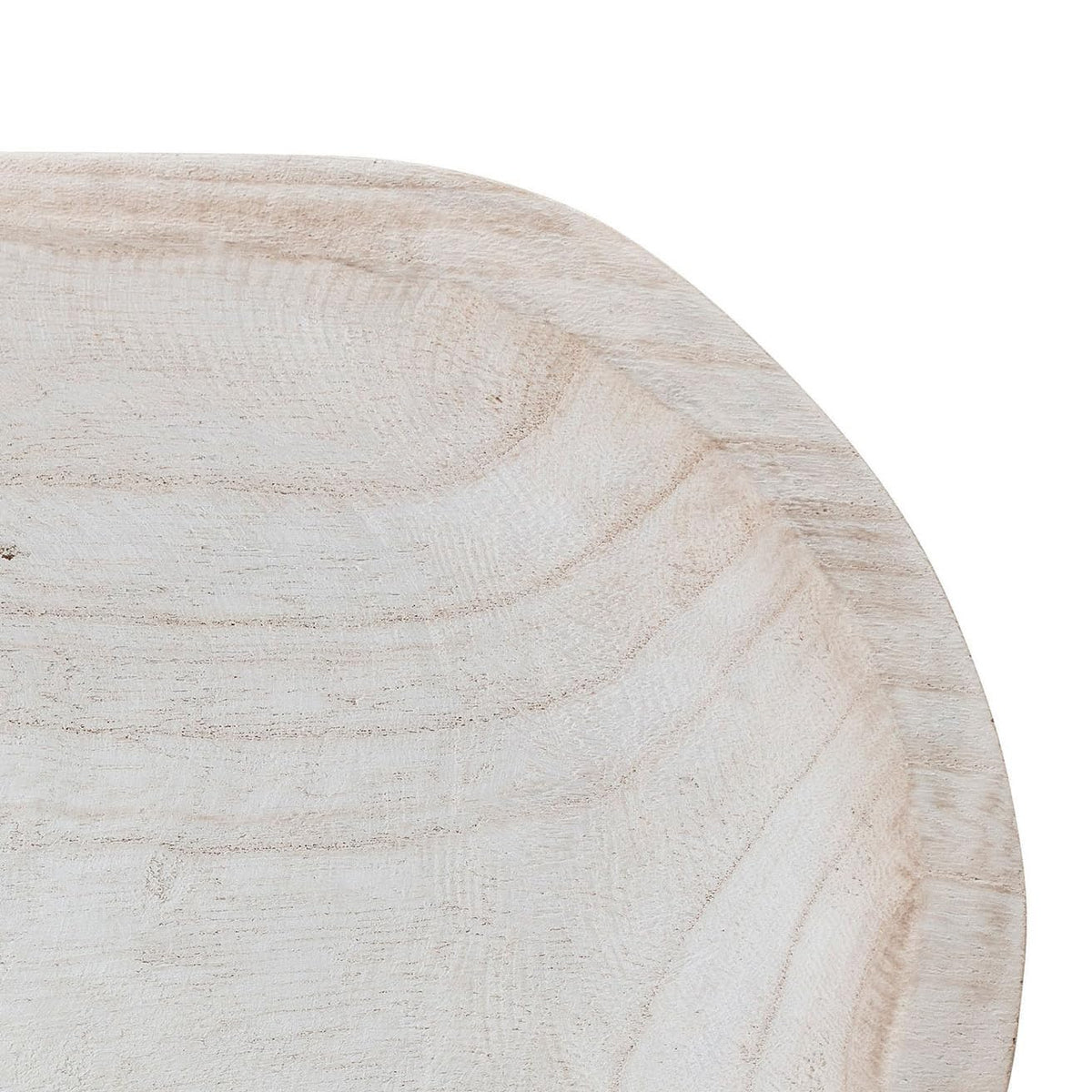 Bloomingville bowl with whitewash finish styled as a coffee table centerpiece.