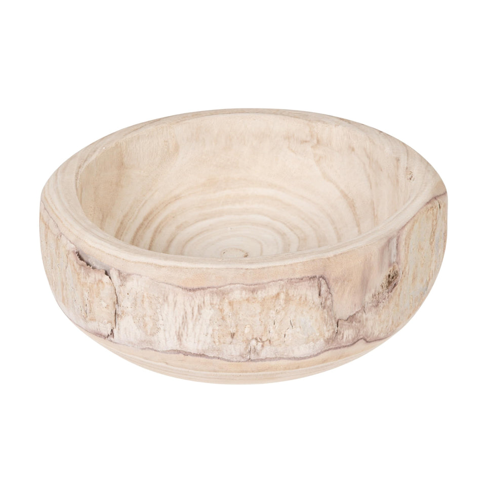 Bloomingville decorative hand-carved paulownia wood bowl with whitewash, ideal as a stylish centerpiece.