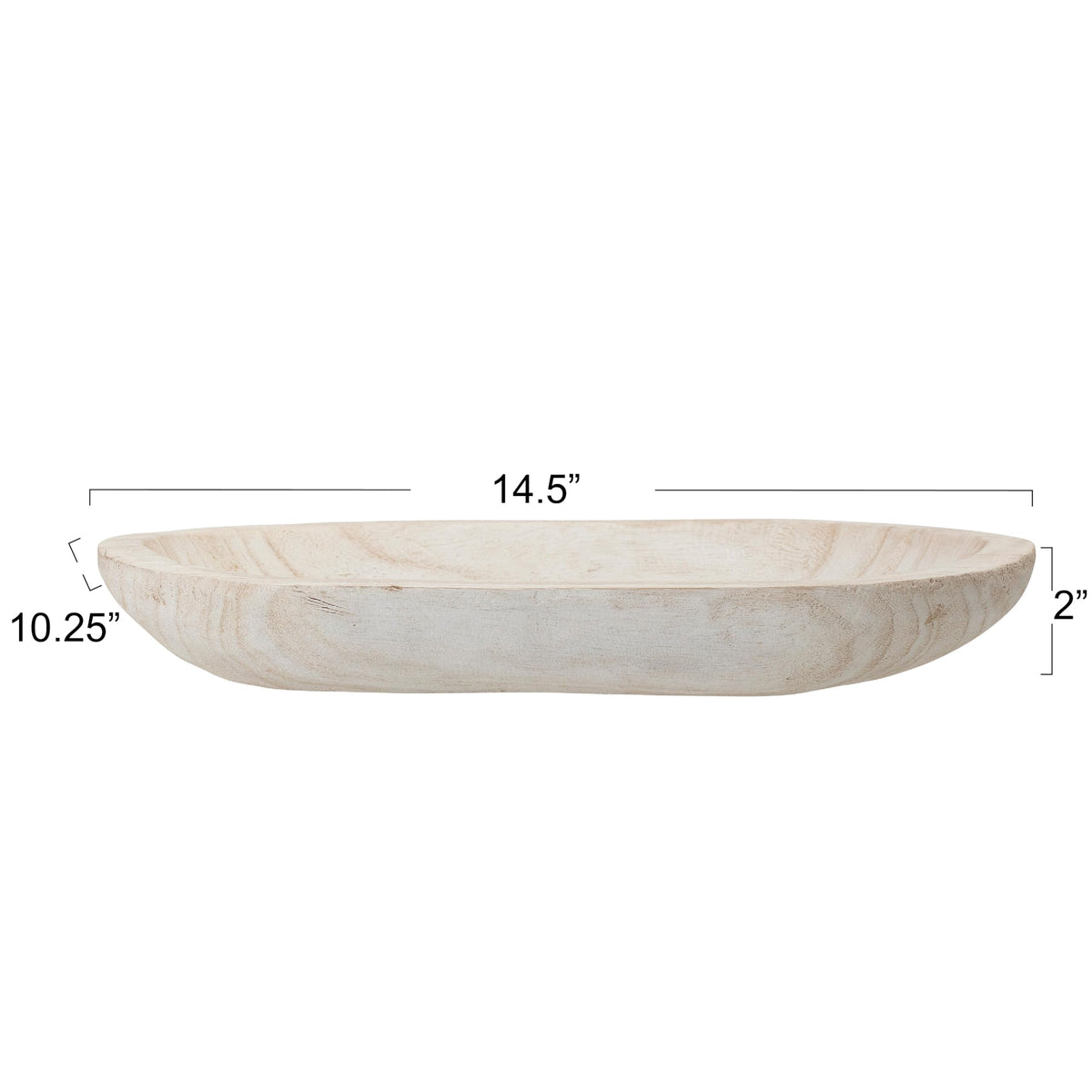 Bloomingville paulownia bowl, side view showing smooth wood grain finish.